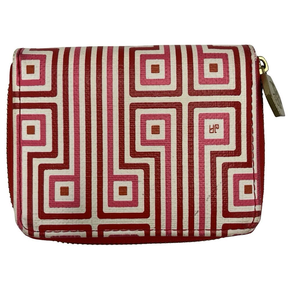 Jonathan Adler Geometric Zip Wallet – Red, Pink & White Maze Pattern